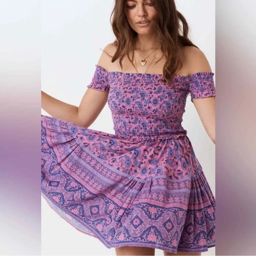 Spell Journey Rara Smocked Mini Dress Mulberry purple